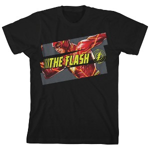 The Flash Movie Split Panel CHaracter Art Boy's Black T-shirt - 1 of 3