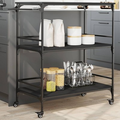 vidaXL Kitchen Trolley Black 39.6 in.x19.7 in.x41.3 in. Engineered Wood