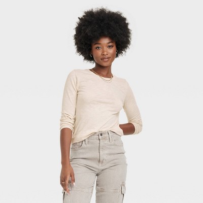 womens beige long sleeve shirt