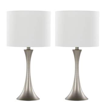 LumiSource (Set of 2) Lenuxe 24" Contemporary Metal Table Lamps Frosted Silver Metal with Off-White Linen Shade from Grandview Gallery