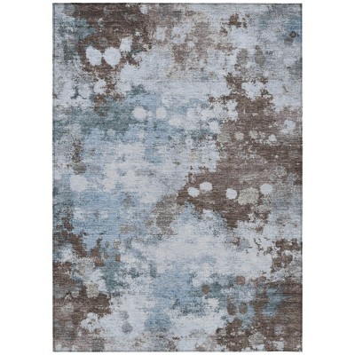 Sky Blue And Brown Abstract Washable Indoor Outdoor Area Rug