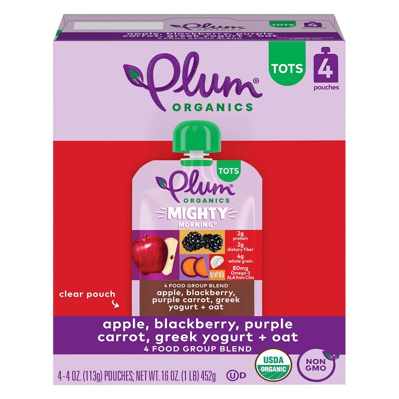 Plum Organics Mighty 4 Apple Blackberry Purple Carrot Greek Yogurt & Oat Baby Food Pouch - (Select Count), 1 of 13