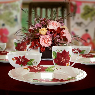 Gibson Home Holiday Poinsettia 12 Piece Fine Ceramic Dinnerware Set ...