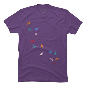 Men's Design By Humans Flying Paper Cranes Birds By Magnussons T-Shirt - 1 of 3