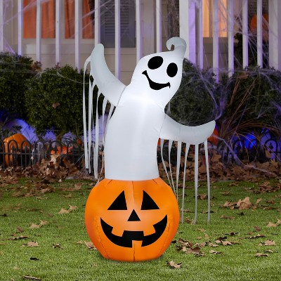 3.5 ft Multicolored Inflatable Ghost in Pumpkin Outdoor Decor