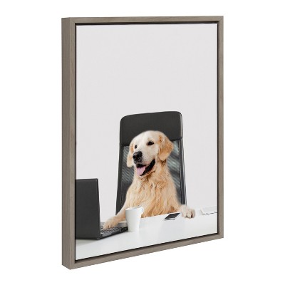 Whimsical Dog Office Canvas Print Set in Gray Frames