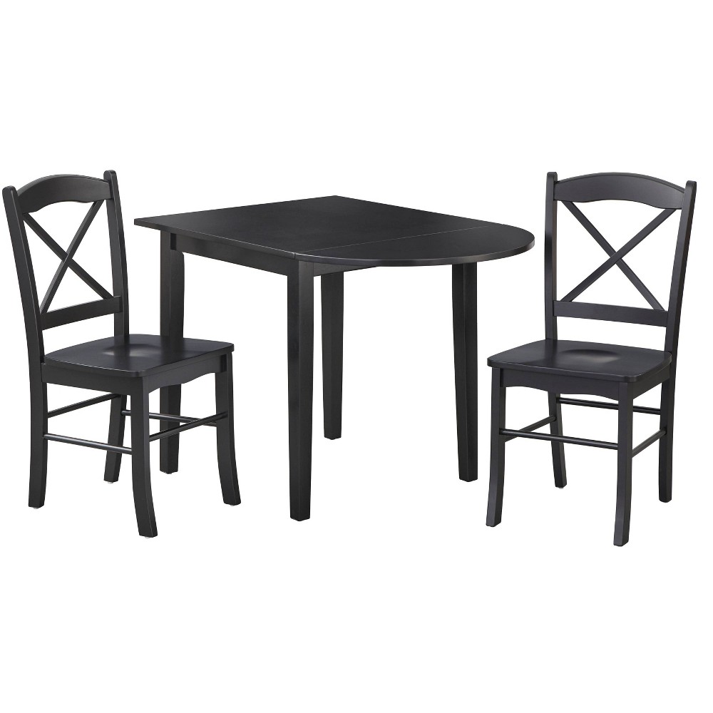 3pc Tiffany Extendable Dining Table Set Wood/Black - Buylateral: Mid-Century Modern, Hardwood Frame, Seats Up to 2