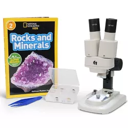 Premium Rock and Mineral Collecting Kit with Kids' 20X Portable Dual-Light Stereo Microscope - AmScope