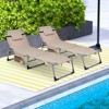 Gymax Outdoor Folding Chaise Lounge Chair 5-position Lounge Chair w/ Adjustable Footrest Face Hole Storage Pocket Portable Recliner Blue/Beige - 3 of 4