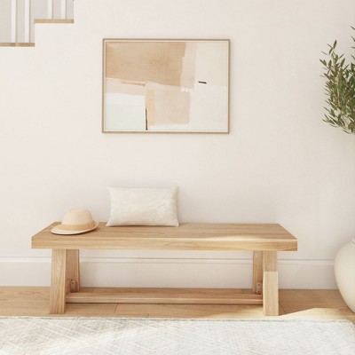 Blonde Wirebrush Solid Wood Farmhouse Dining Bench, 60 Inch