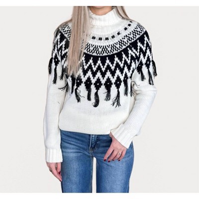 Women's Aztec Tassel Turtleneck Sweater - CEZELE
