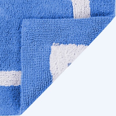 Hotel Collection Chic Minimalist 30" Round Blue & White Cotton Bath Rug