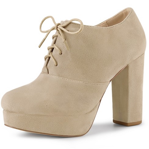 Allegra K Women's Platform Chunky Heel Lace Up Booties Beige 11