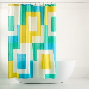 TOWN & COUNTRY PLAY Lucy Mid Century Squares Cotton-Rich Breathable Fabric Shower Curtain - 1 of 4