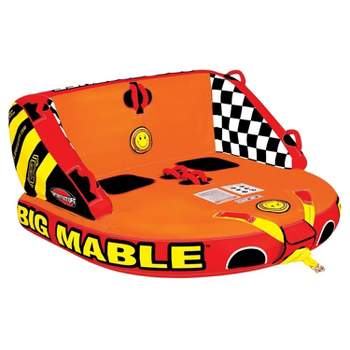 SportsStuff Inflatable Big Mable Sitting Double Rider Towable Boat and Lake Tube with Multiple Grab Handles, Knuckle Guards, and Speed Safety Valve