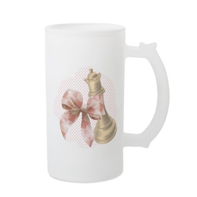 Elanze Designs Freezable Beer Stein Mug With Thumb Grip Handle, 16 Ounce Frosted Glass, Chess Piece With Bow