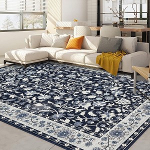 Area Rugs Floral Rug Non Slip Large Living Room Rug Washable Vintage Bohemian Soft Carpet for Bedroom Home Office - 1 of 4
