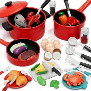 Play Kitchen Accessories, Pots and Pans Sets, Play Food , Cooking Toy with Utensils - 1 of 4