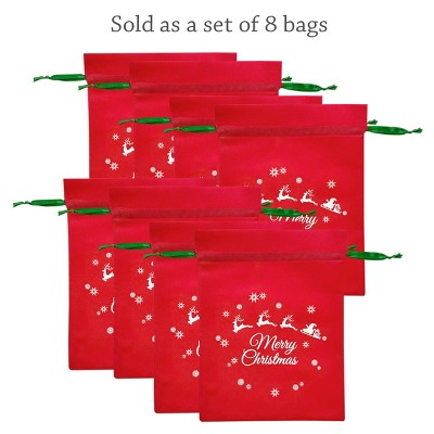 Festive Red and Green Non-Woven Christmas Drawstring Gift Bags Set