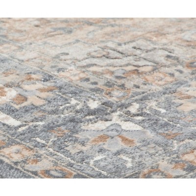 Floral Medallion Taupe Grey 8' Round Synthetic Area Rug