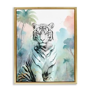 Stupell Industries White Tiger in Jungle Black Framed Floater Canvas Wall Art - 1 of 4