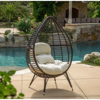 GDFStudio Jeffrey Teardrop Wicker and Iron Lounge Chair with Water-Resistant Cushion