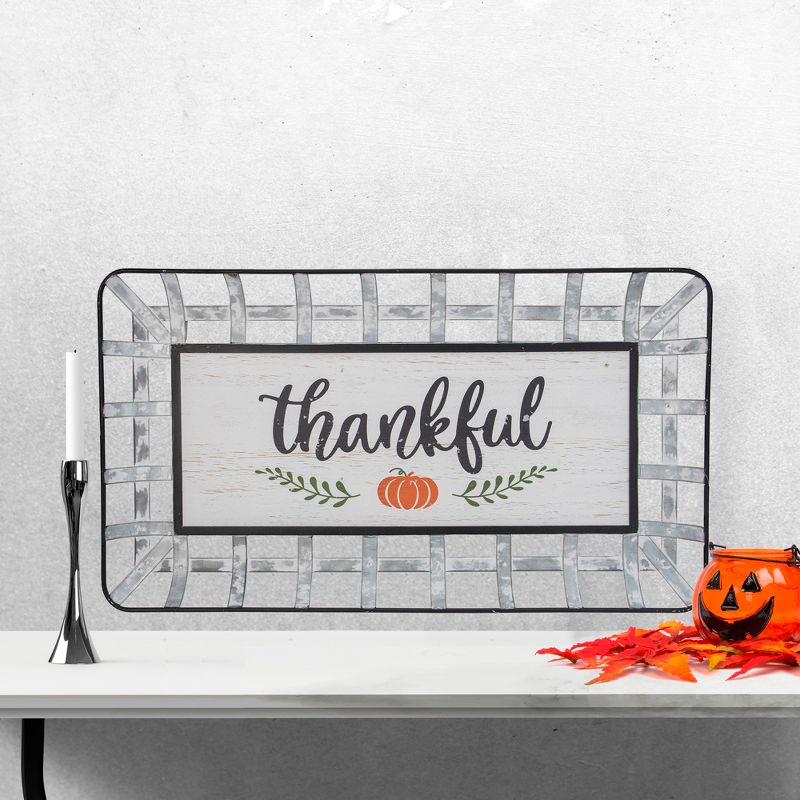 Northlight 24" Silver and White With a Pumpkin "Thankful" Rectangular Fall Serving Tray Sign, 2 of 5