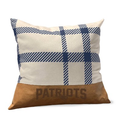 NFL New England Patriots Farmhouse Plaid Faux Leather Throw Pillow