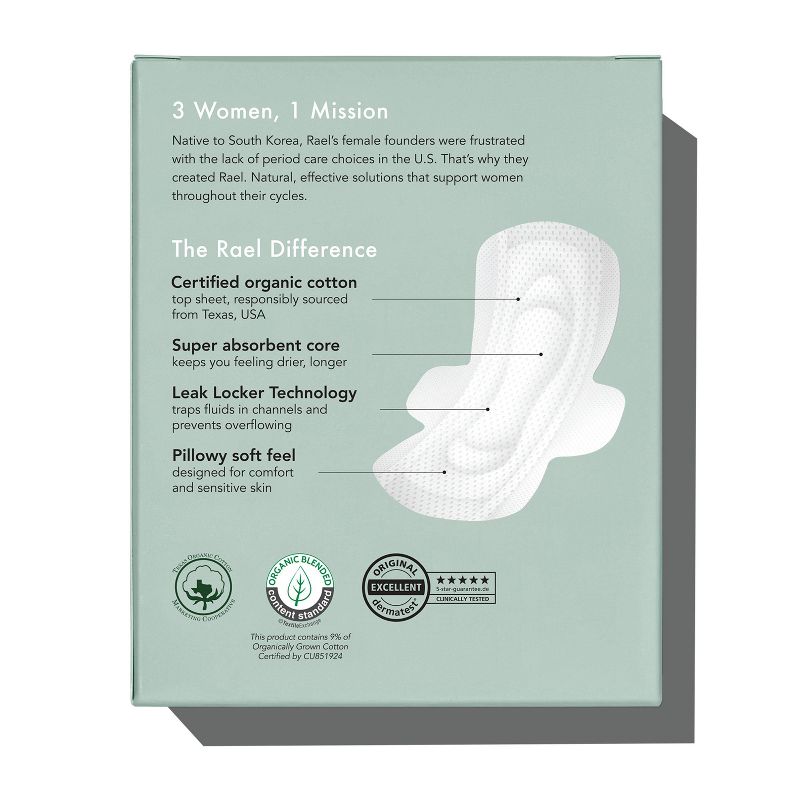 Rael Organic Cotton Cover Regular Menstrual Fragrance Free Pads - Unscented - 16ct, 3 of 13