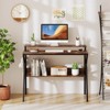 Costway Home Office Desk with Monitor Stand, Open Shelf & Metal Frame, Earphone Hook White/Brown/Black/Pink - 2 of 4