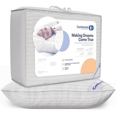 King Size Medium Firm White Goose Down Bed Pillow Set with Cotton Cover