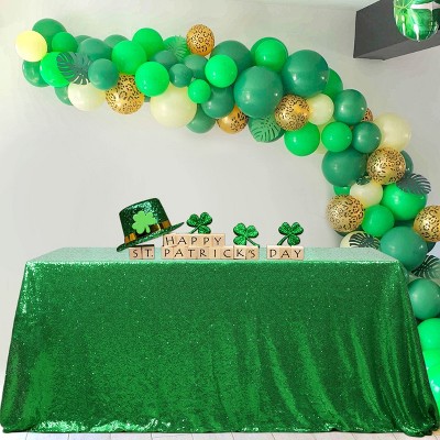 Wikineon Christmas Green Sparkle Tablecloth 8.5ft Sequin Table Cloth Shimmer Fabric for Bridal Decorative St. Patrick's Day Buffet Parties,60x102inch