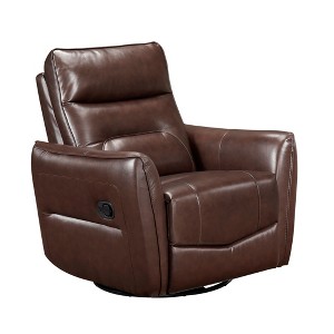 Genuine Leather Swivel Recliner Chair with Pull-Handle Reclining and Removable Seat Back - 1 of 4