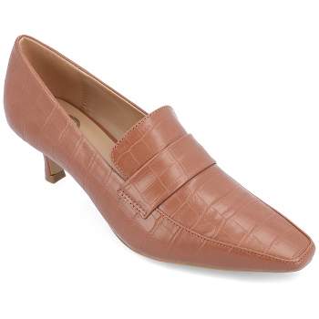 Journee Collection Womens Celina Kitten Heel Loafer Square Toe Pumps