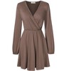 Women's Wrap V Neck Swing Long Sleeve Mini Dress Elastic Waist Fit Flare Dress - 2 of 4