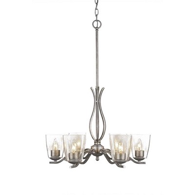 Toltec Lighting Revo 6 - Light Chandelier in  Aged Silver with 4.5" Square Clear Bubble Shade