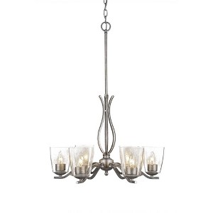 Toltec Lighting Revo 6 - Light Chandelier in  Aged Silver with 4.5" Square Clear Bubble Shade - 1 of 1