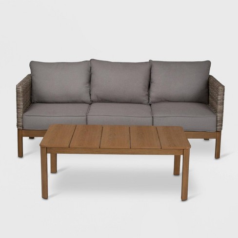 Cosco 2pc Deep Seating Wicker Patio Sofa And Coffee Table Tan