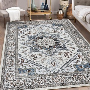 Vintage Medallion Rug - Washable non-slip oriental carpet with low-pile distressed design - 1 of 4