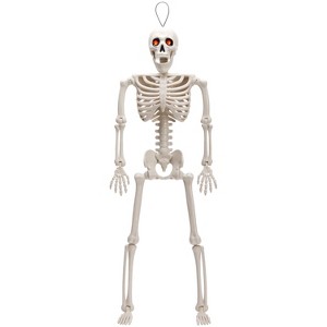 Joyfy 24'' Halloween Skeleton Decorations with LED Glowing Eyes Full Body Posable for Indoor/Outdoor Decor Spooky Scene Party Favors Graveyard Props - 1 of 4