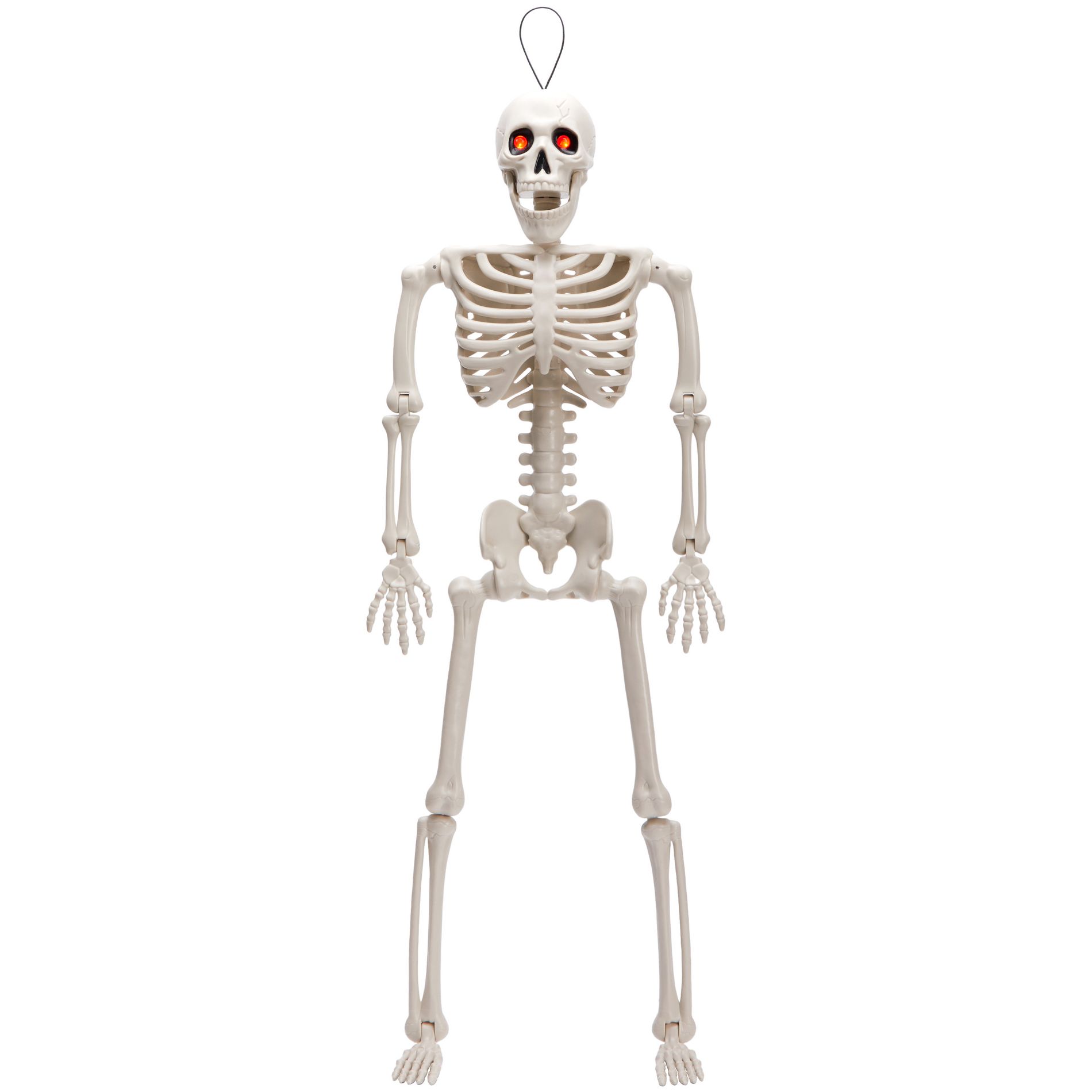 Joyfy 24'' Halloween Skeleton Decorations with LED Glowing Eyes Full Body Posable for Indoor/Outdoor Decor Spooky Scene Party Favors Graveyard Props