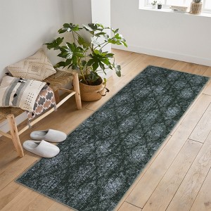 Machine Washable Lightweight Area Rugs, Boho Botanical Floral Throw Carpet Soft Non-Slip Indoor Floor Mat for Bedroom, Living Room, Kitchen - 1 of 4