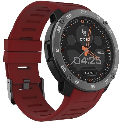 iTouch Explorer Smartwatch: Black Case with Red Blue Silicone Strap