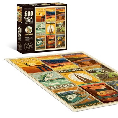 Americanflat 500 Piece Jigsaw Puzzle, 18x24 Inches, "Lake and Lodge" Art by Anderson Design Group