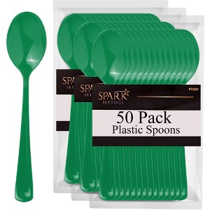 Plastic Spoons Disposable 50 Pack, Heavy Duty Plastic Silverware, Plastic Cutlery Ideal for Hot and Cold Food, Plastic Utensils - SparkSettings - 1 of 4