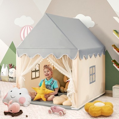 Beige and Gray Large Kids Play Castle Tent with Cotton Mat