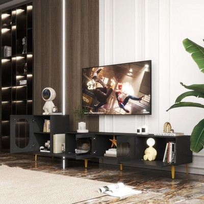 NicBex TV Stand for 80 Inch TV with Extendable and Retractable Design,TV Entertanment Center with 4 Cabinets,TV Console Table for Living Room