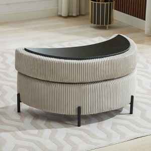 Hrinhom 32.7" W Half Moon Storage Ottoman,Modern Corduroy Footstool with Metal Legs - 1 of 4