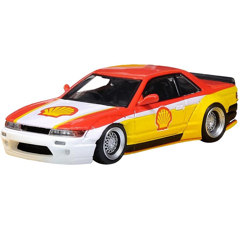 Nissan Silvia S13 Rocket Bunny V2 RHD (Right Hand Drive) Yellow and Red with White "Shell" 1/64 Diecast Model Car by Inno Models, 2 of 4