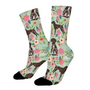 German Shorthaired Pointer And Floral Beautiful Women Printed Crew Socks Funny Funky Socks Soft Polyester Novelty Gifts for Artists Men - 1 of 1